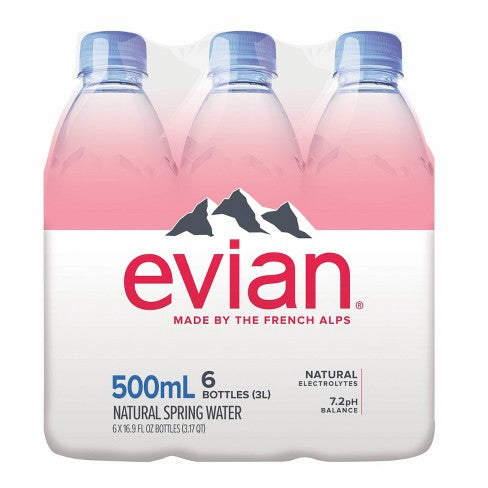 Evian Natural Spring Water - 0.5 Liter Bottles 6 Pack