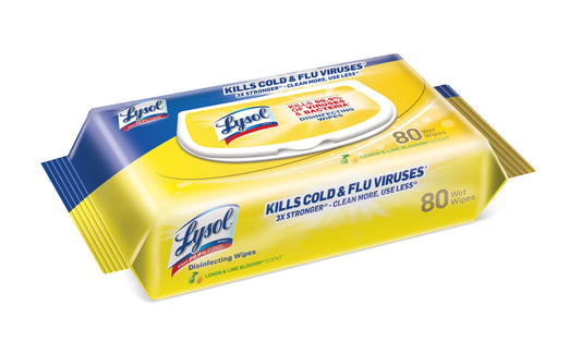 lysol wipes lemon blossom citrus yellow 80ct flat pack
